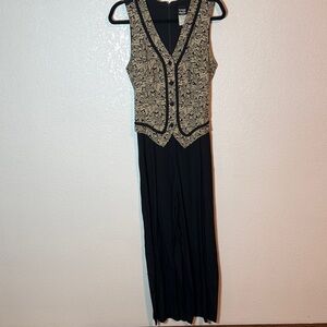 Vintage 90s Knapp Studio Wide Leg Jumpsuit Floral Tapestry Vest Too Size 12